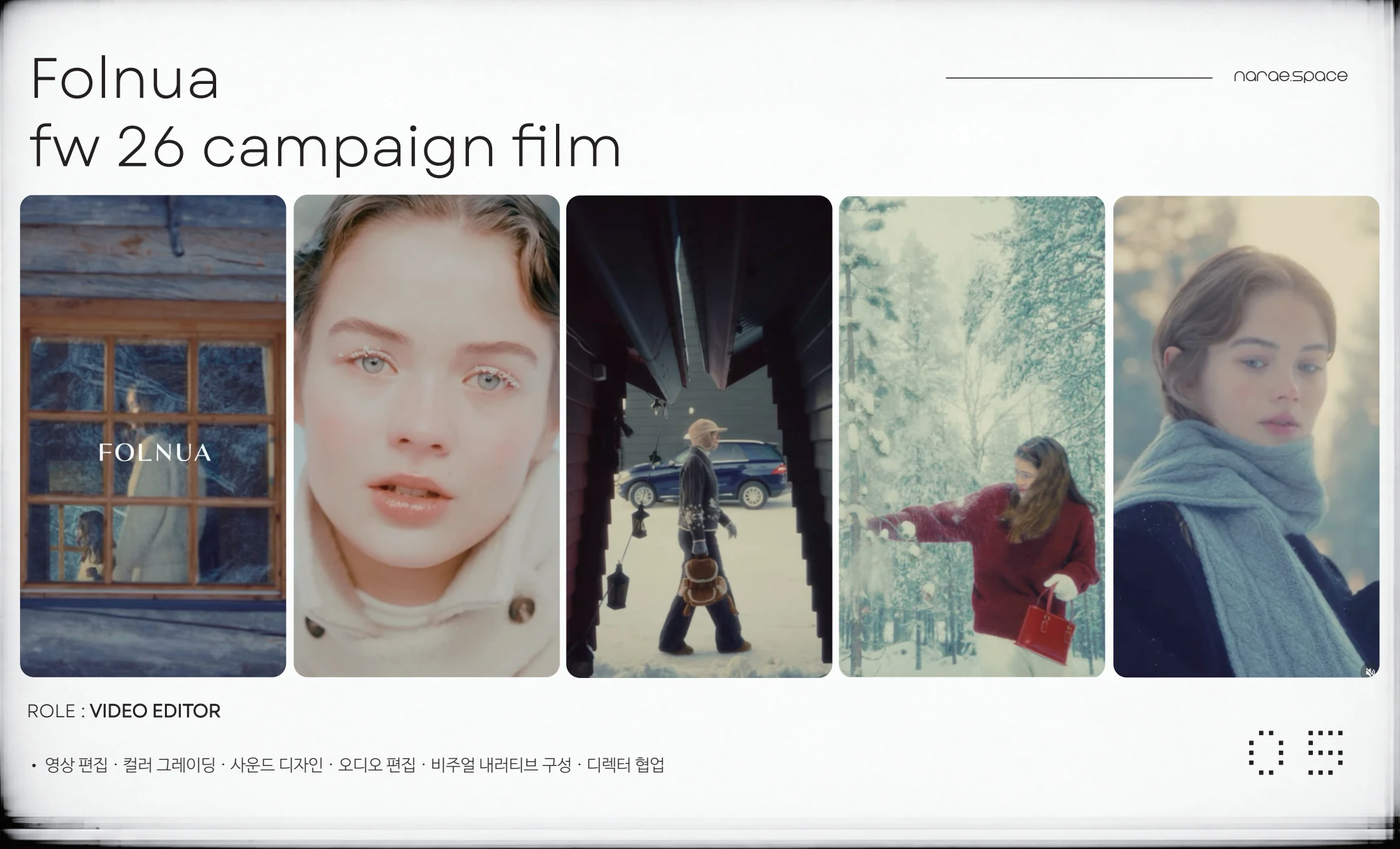 Folnua — FW26 campaign film. Role: Video Editor.
